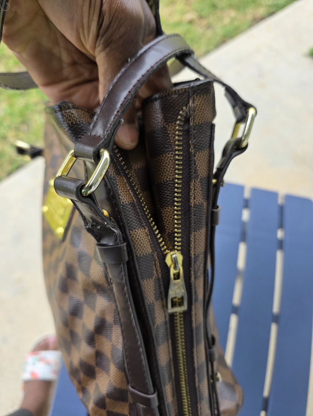 Louis Vuitton Brown Checkered Shoulder Top Handle Bag Women 11x13 Inches - Picture 11 of 15